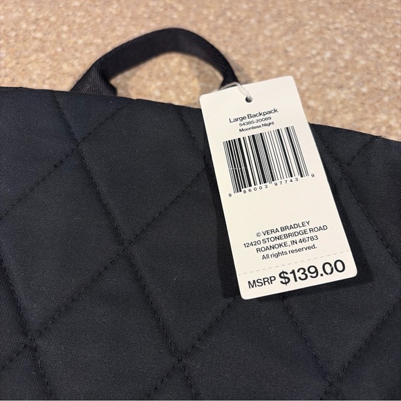 NWT Vera Bradley Large Quilted Laptop Backpack Bag Moonless Night Black Flowers - Picture 2 of 8